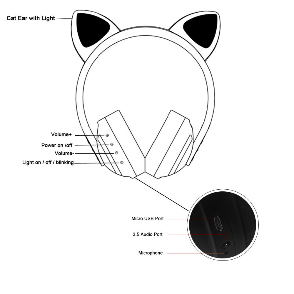 Светящиеся наушники с кошачьими ушками Беспроводная Bluetooth гарнитура стерео