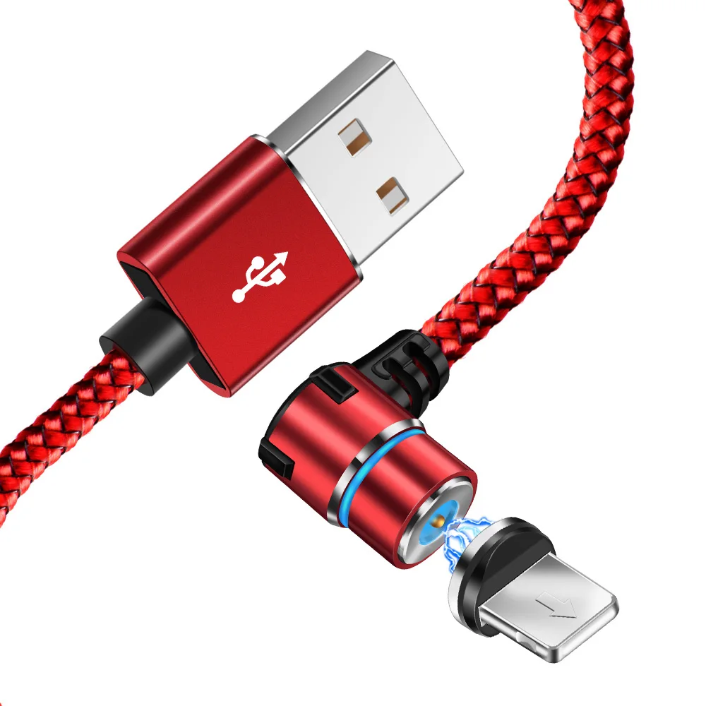 OLAF светодиодный магнитный кабель USB 90 градусов для iPhone XS samsung S9 Xiaomi huawei Быстрая зарядка Магнитный Micro usb type c кабель usbc