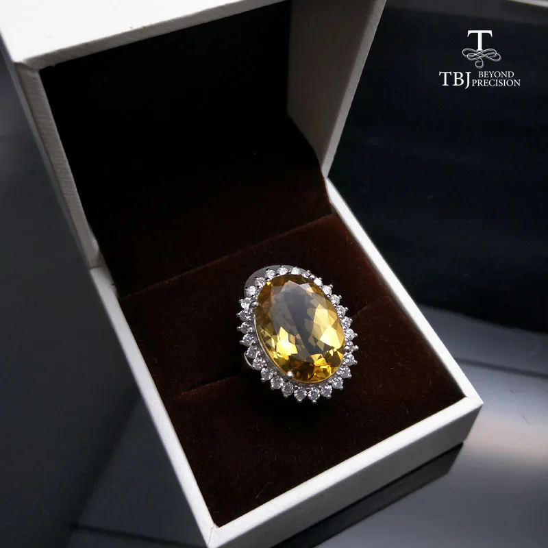TBJ натуральный Большой цитрин oval13 * 18 мм Диана драгоценный камень кольцо в серебре
