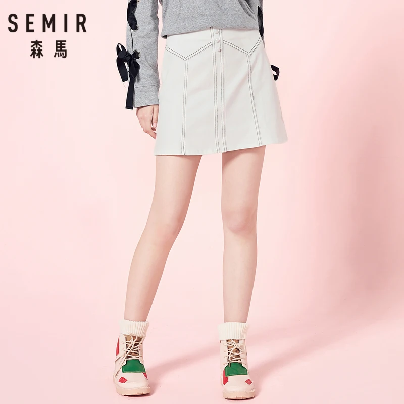 SEMIR женская джинсовая юбка с декоративной пуговицей спереди а-силуэта