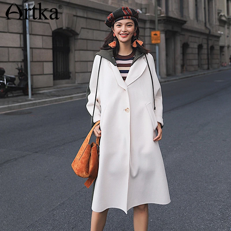 ARTKA осень 2018 г. новые шерстяные женские длинные двойной шерстяное пальто