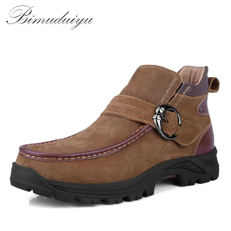 Утепленные мужские ботинки из натуральной кожи с нескользящей подошвой для