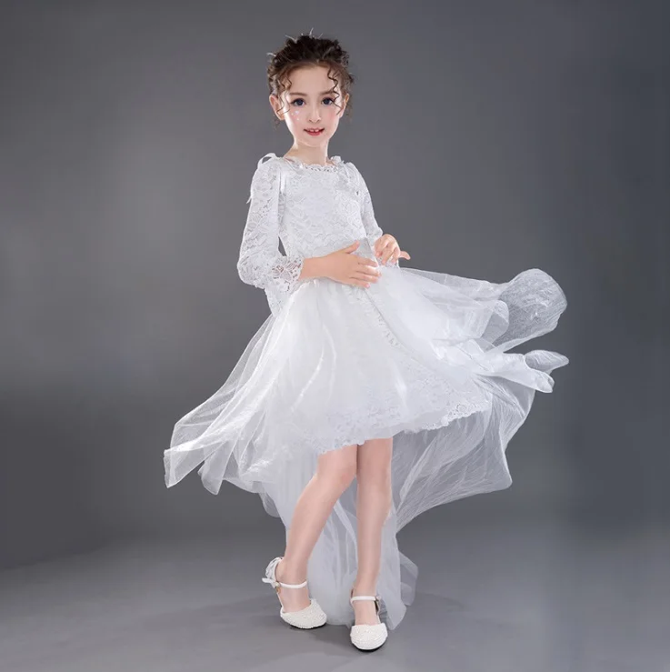 

Autumn and winter long-sleeved children tail detachable show birthday party princess dress girl lace wedding dress BG9