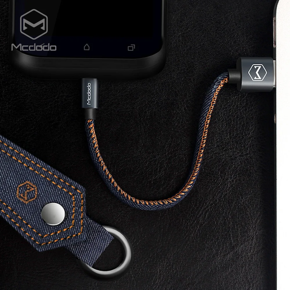 Кабель Micro USB Mcdodo 15 см 2 А быстрая зарядка джинсовый тканевый ключ для Samsung Xiaomi Sony