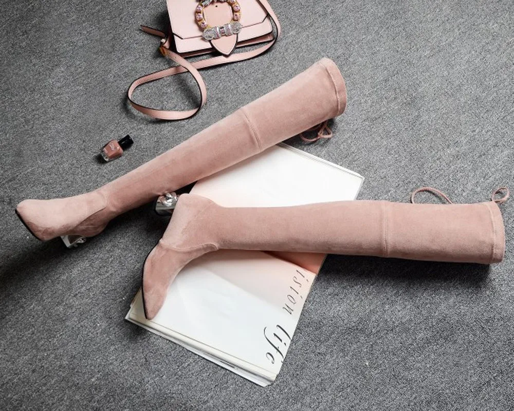 Сапоги выше колена новые женские сапоги из искусственной замши с острым носком