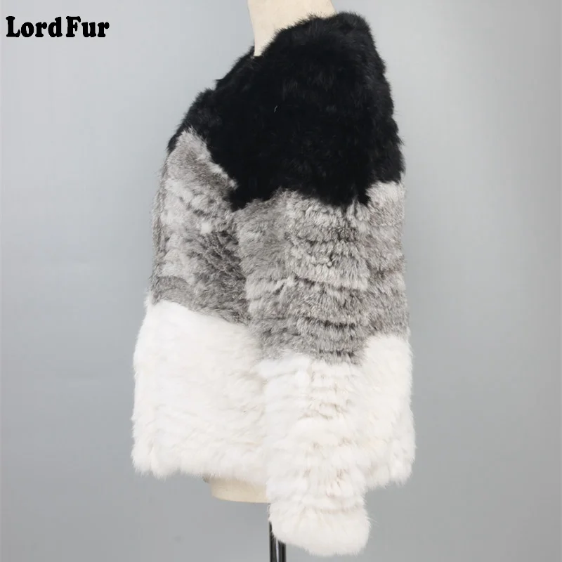 (TopFurMall) женская шуба из натурального кроличьего меха осенне-зимняя в полоску