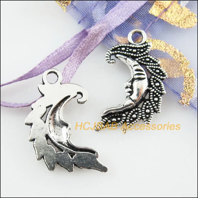 Мода 18 шт. Тибетский серебристый цвет Улыбка в виде лунообразного лица 15x26mm |