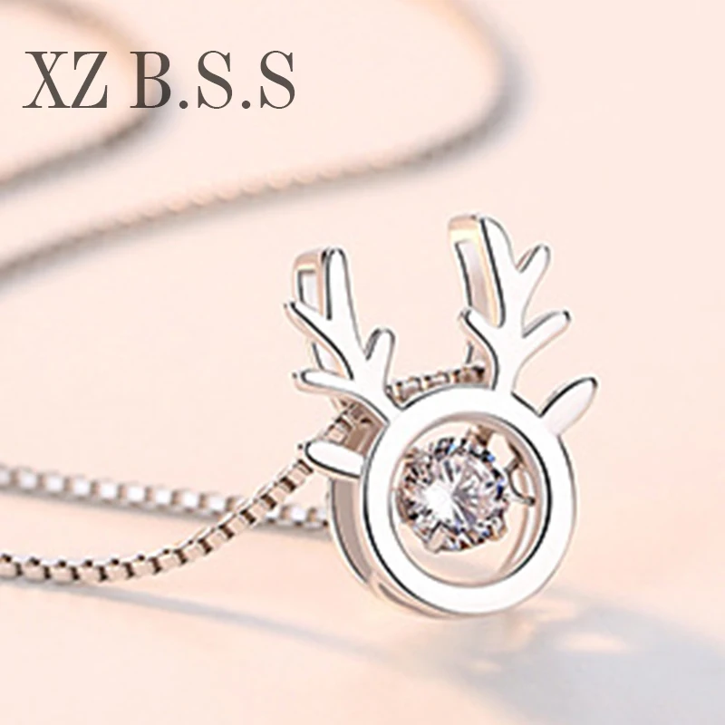 Antlers Pendant Necklace Movable Stone Chain 925 Sterling Silver Jewelry S925 dropshipping jewel DA949 | Украшения и аксессуары