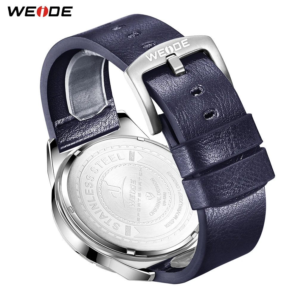 WEIDE Роскошные кожаные мужские Аналоговые кварцевые часы с календарем спортивные