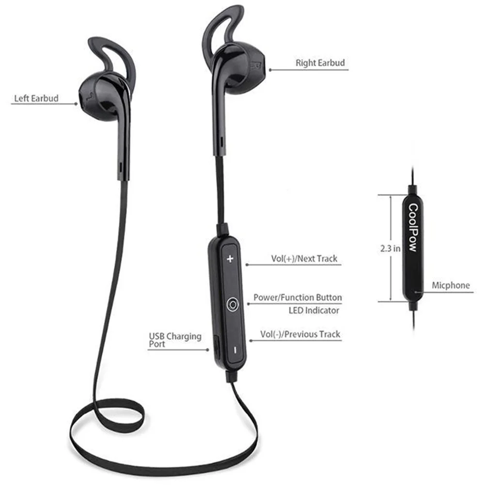 Спортивные наушники с шейным ободом стерео звук беспроводные вкладыши Bluetooth 4 1