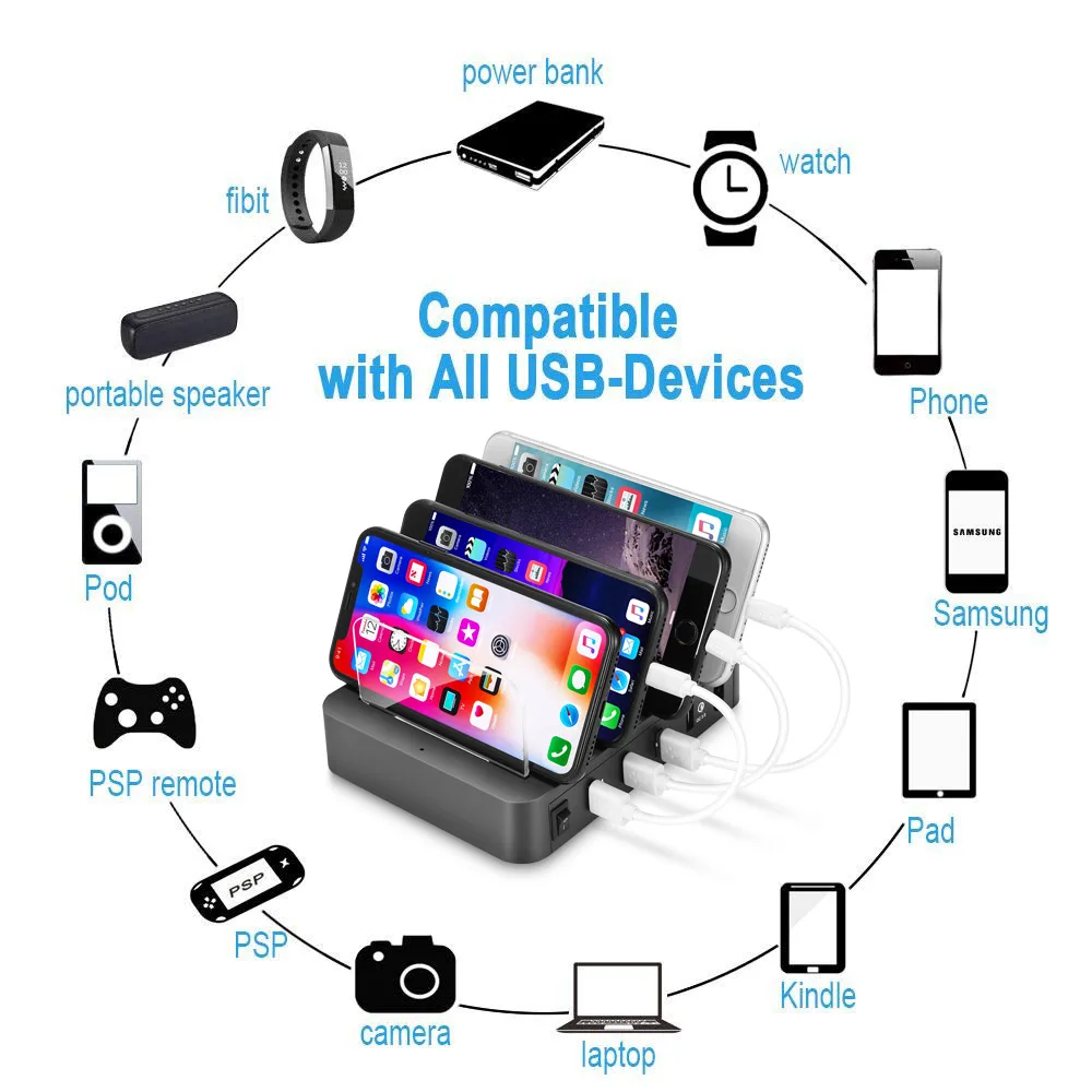 Станция быстрой зарядки USB 4 порта QC 3 0 несколько устройств|Зарядные устройства