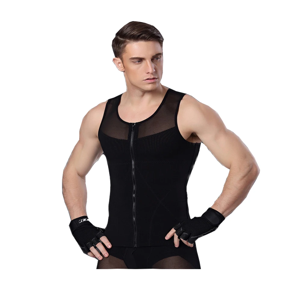 Mens Shapewear Slimming Girdle Belly Zipper Vest Male Body Underwear Shapers Waist Control Gynecomastia Tummy Leotard corset