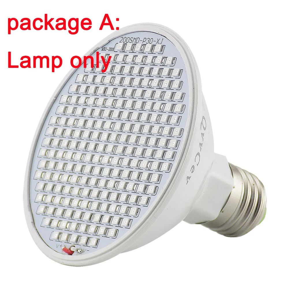 200 LED Lamp only Светодиодный светильник для выращивания цветов с 3 головками, Фито, лампа для выращивания растений, для палатки, помещения, семена Вег, для комнаты, гидро, E27, красный, синий, держатель, зажим для лампы - Испускаемый цвет: 200 LED Lamp only