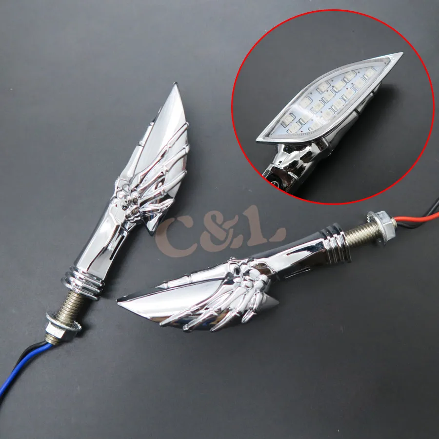 Светодиодный ручной указатель поворота Хромированный светильник с черепом 2X|light