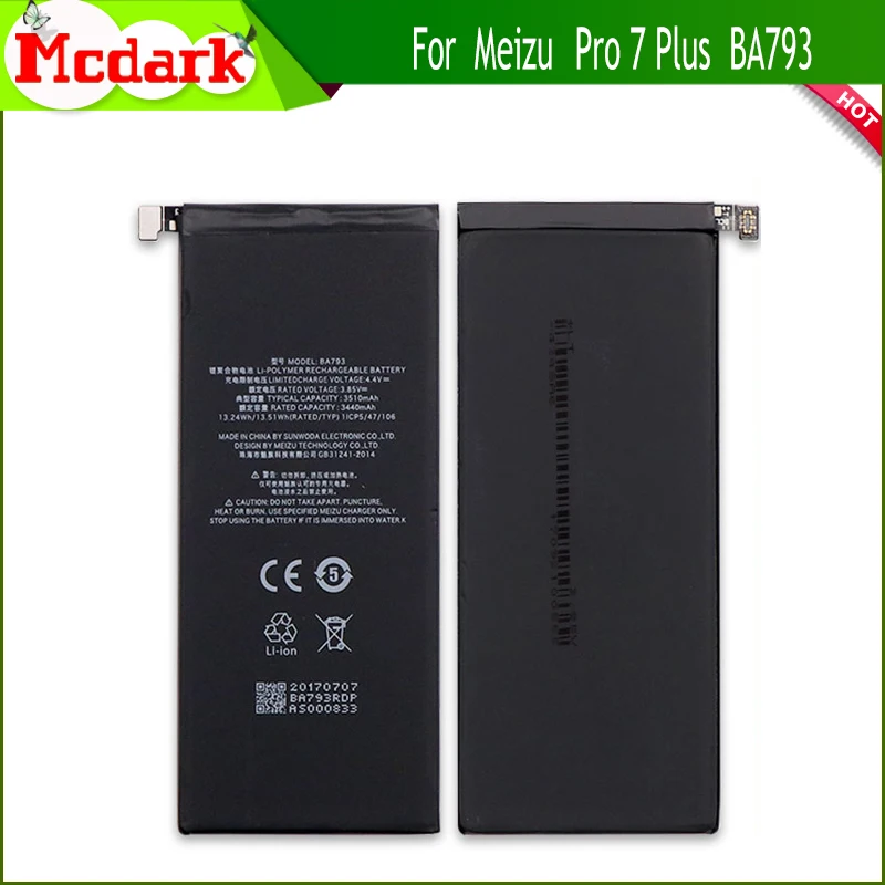 Аккумулятор Mcdark для Meizu Pro 7 Plus BA793 сменный аккумулятор большой емкости 3510 мАч