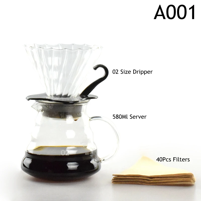 Новое эко Кофе Новое поступление Экологичные V60 капельные наборы 580 мл термостойкий кофе сервер чайник Фильтры горячая распродажа - Цвет: A001