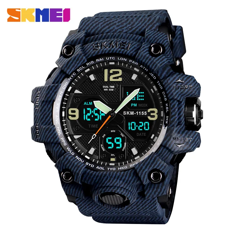 DENIM Blue Watch SKMEI Марка Для мужчин спортивные часы Военные Водонепроницаемый Аналоговый Цифровой светодио дный электронный Кварцевые наручные часы Relogio Masculino 1155 - Цвет: DENIM Blue Watch