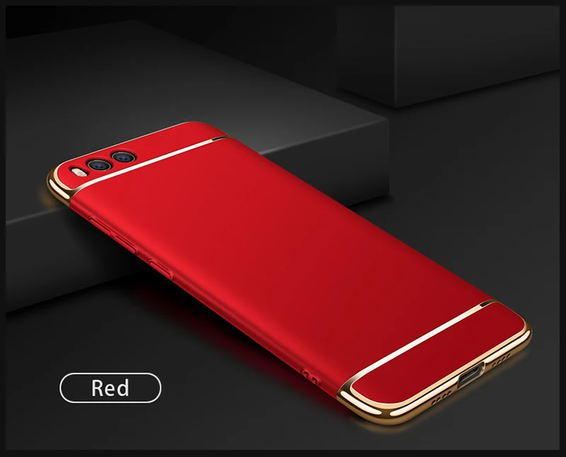 Xiaomi Mi 6 M6 Plus 3 в 1 позолоченный чехол для телефона Coque Xiaomi Mi 6 задняя крышка PC Твердый защитный корпус Fundas черный синий красный - Цвет: Красный