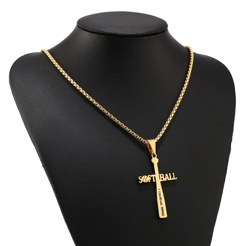 Новый крест ожерелье от спортивной подвески из нержавеющей стали бейсбол и