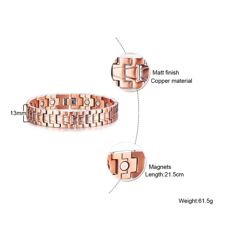 Мужские здоровые магнитные силовые браслеты чистый красный медный артрит