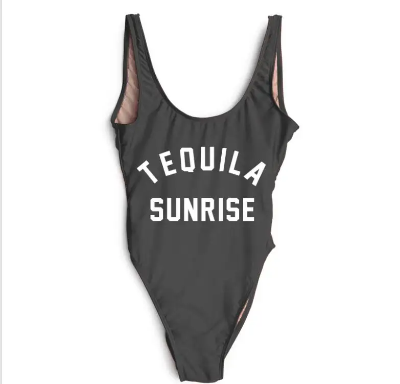 TEQUILA SUNRISE Funny Letters Women Swim suit Sexy Low Back High Cut Swimwear Bathing Beachwear Swimsuits One Piece Bodysuit | Спорт и
