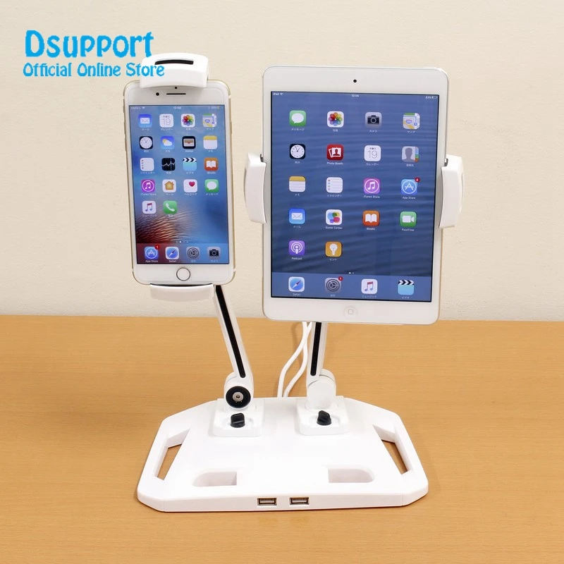 Складной держатель для планшета и смартфона из алюминиевого сплава с 2 мя USB