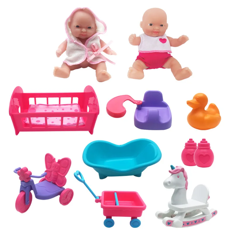 2 dolls 6 parts WOWCHEER 12 см 6 шт. Bebes Reborn мини детские куклы с Колыбель Ванна Мягкие силиконовые маленькие куклы реалистичные Kawaii Игрушки для девочек - Цвет: 2 dolls 6 parts