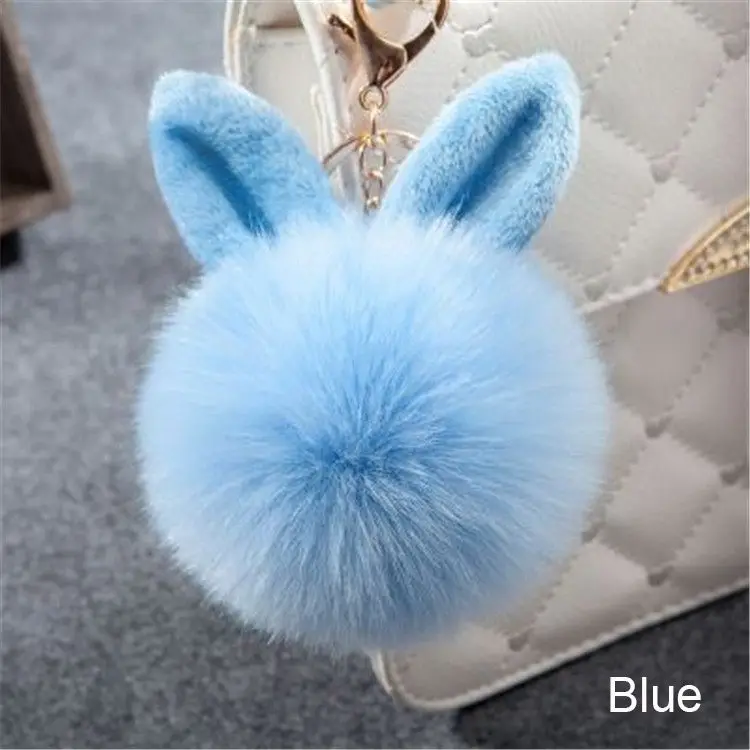 Blue Очаровательный плюшевый брелок для ключей с милыми заячьими ушками, сумки из искусственного меха, аксессуары, пушистые шарики, подвеска для ключей, брелок для женщин и девочек - Цвет: Blue