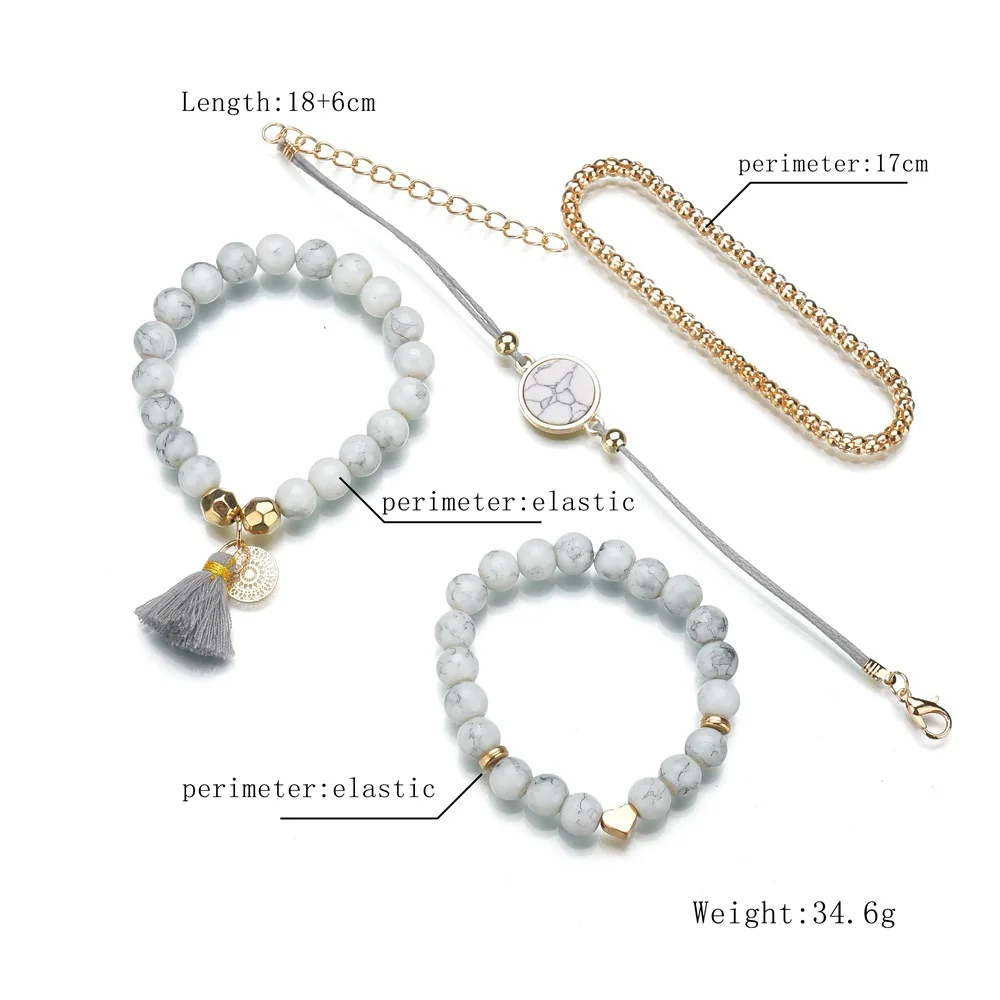 Женский многослойный браслет с подвесками 4 шт./компл. круглым сердечком и