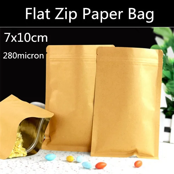 

Wholesale 100pcs/lot 7cm*10cm Kraft Paper Zip Bags Food Grade Zip Lock Paper Bag Tea Storage Bag