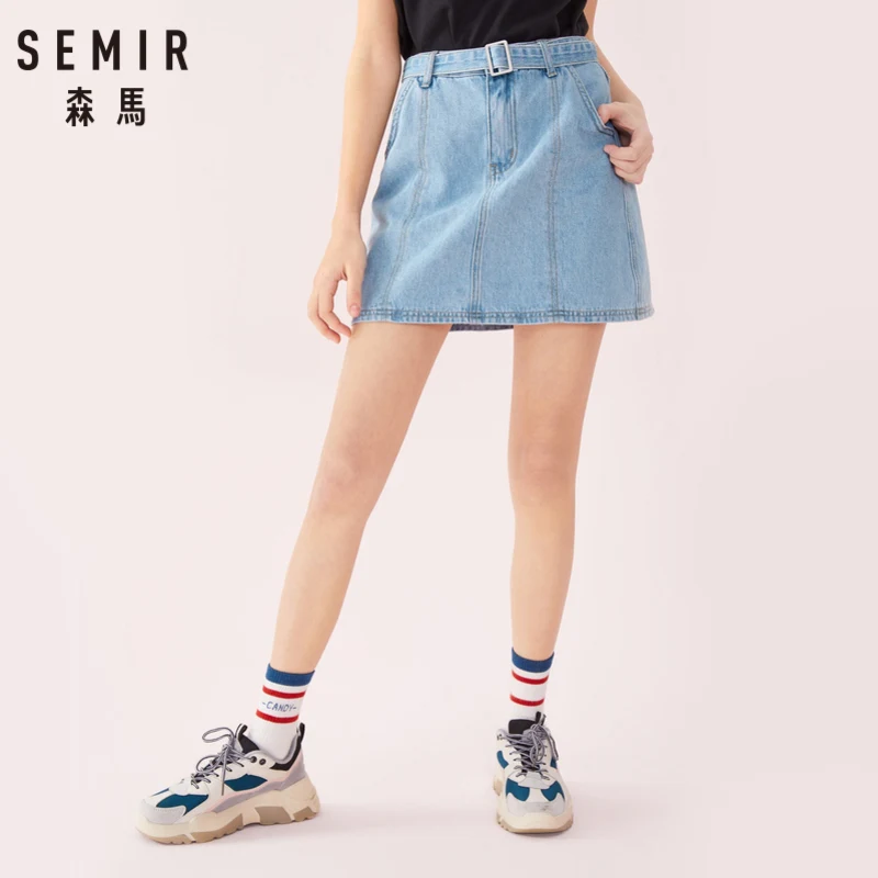 SEMIR женская джинсовая юбка трапециевидной формы со съемной пряжкой на ремешке 100%