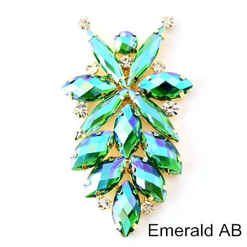 Emerald AB 1 шт много цветов кристалл AB аппликация из стеклянных страз с золотой основой лист аппликация пришить стразы для свадебного платья B3769 - Цвет: Emerald AB