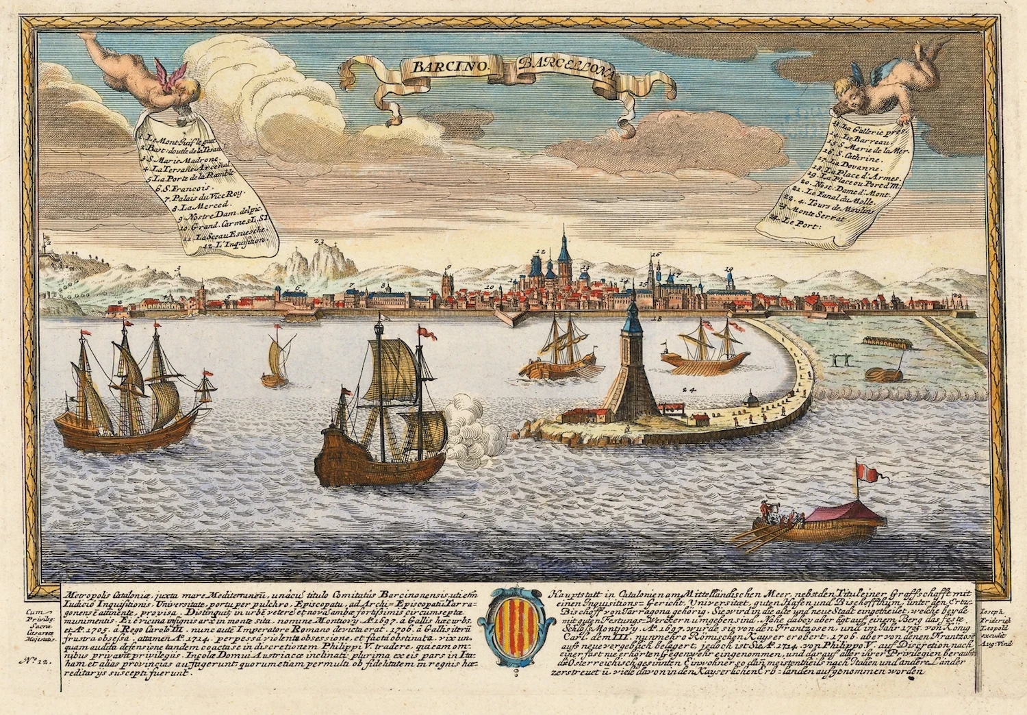 ВИНТАЖНЫЙ ПЛАКАТ с картой Barcino (c.1720) Классические холщовые картины винтажные