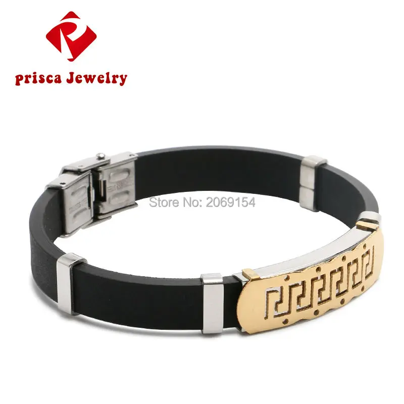 Золото силиконовые браслеты новый нержавеющая сталь серебро резина ювелирные