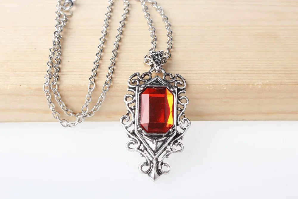 5pcs/lot Mortal Instruments City of Bones Isabella Lightwood ruby pendant necklace vintage angel collar chain women female |