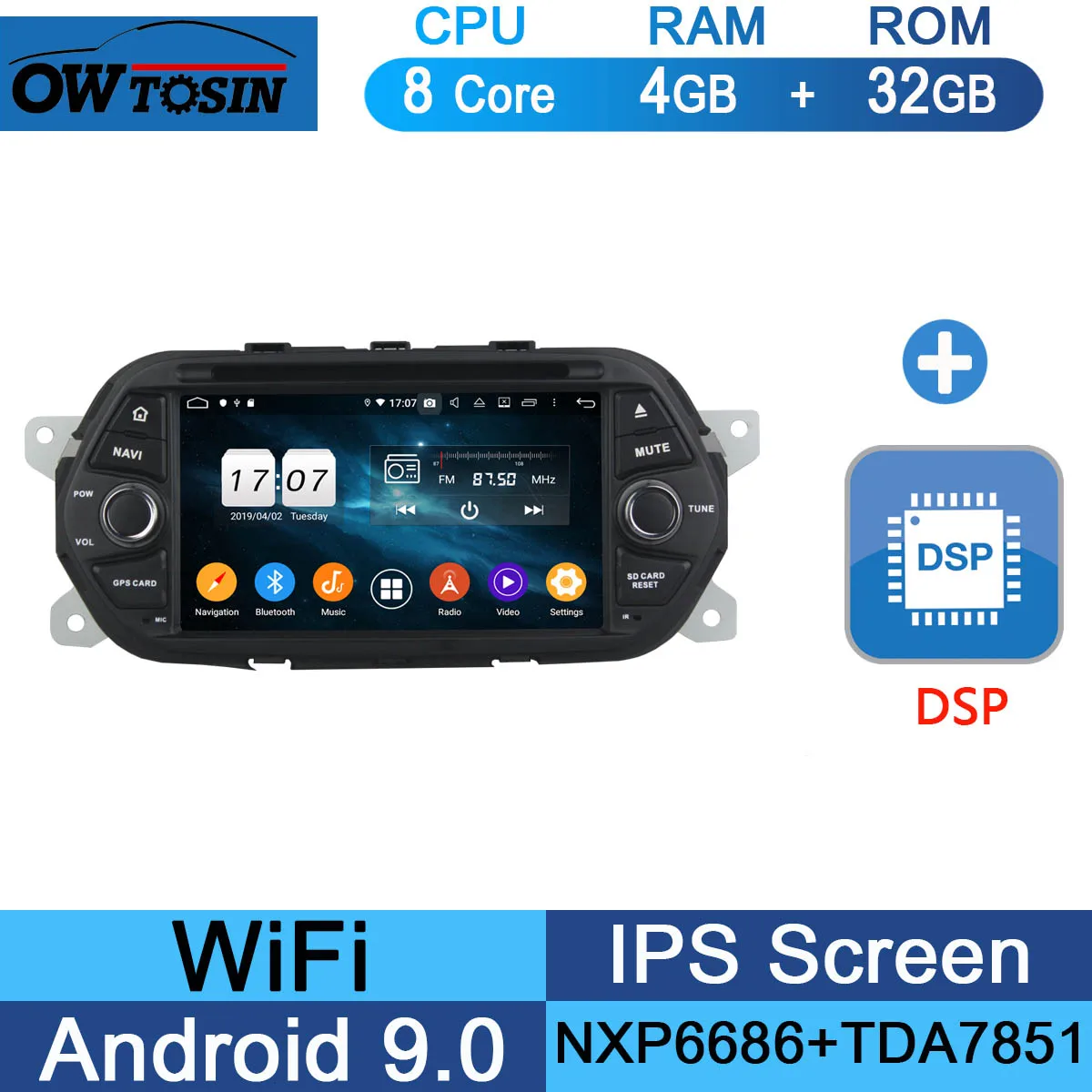 32G DSP " ips 1024*600 8 ядерный 4 Гб ram+ 64 Гб rom Android 9,0 автомобильный dvd-плеер для FIAT EGEA CarPlay Parrot BT Радио AdasDVR - Цвет: 32G DSP