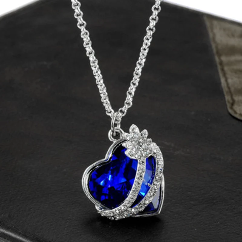 Модные женские туфли Сердце Синий Кристалл Rhinestone Серебряная цепочка подвеской