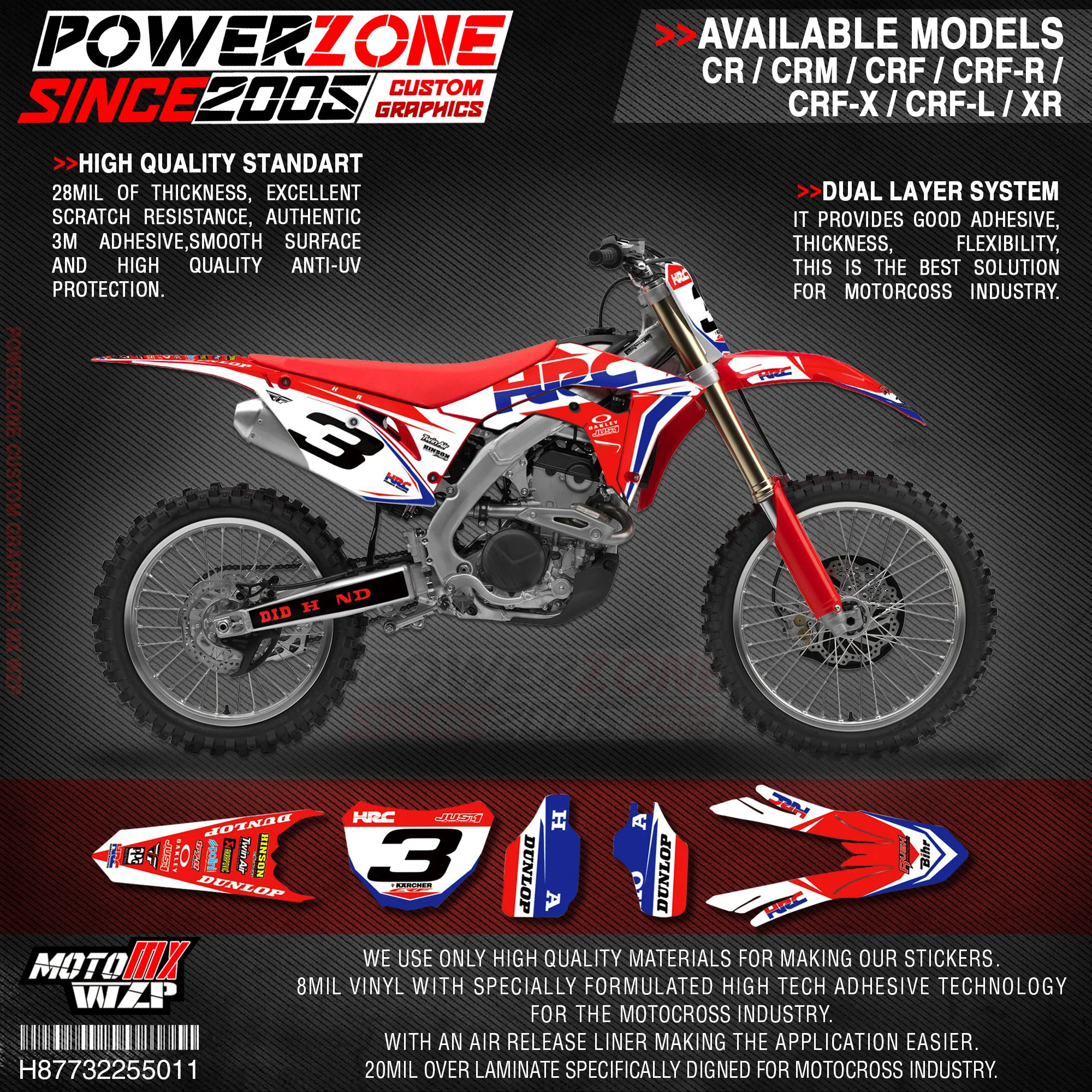 Персонализированные графические фоны PowerZone Team наклейки 3M Набор наклеек для HONDA