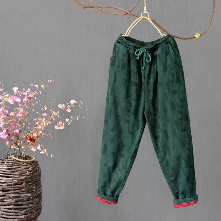 

Women Pants Elastic Waist 2019 Spring Autumn New Linen Trouser Women Loose Casual Vintage Plaid Print Pants RE2143
