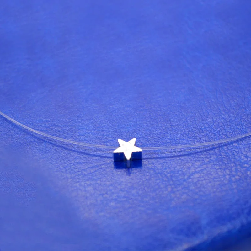 Новая Мода Серебряная крошечная звезда Сердце колье прозрачная леска невидимая