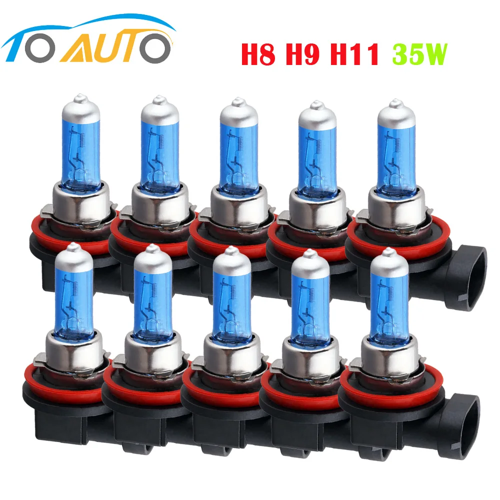 10 шт. галогенные лампы H8 12 в 35 Вт автомобильные фары 5000 К H8|lamp 12v|h8 halogen bulb12v 35w |