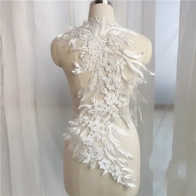 Off white Золотые шелковые большие кружевные цветы белое свадебное платье ручной работы DIY невесты аксессуары для волос кружева патч одежда аппликация - Цвет: Off white