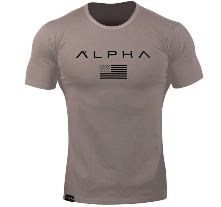 ALPHA летняя Новинка Мужская хлопковая футболка с коротким рукавом Фитнес Бодибилдинг футболки мужские брендовые Топы модная повседневная одежда