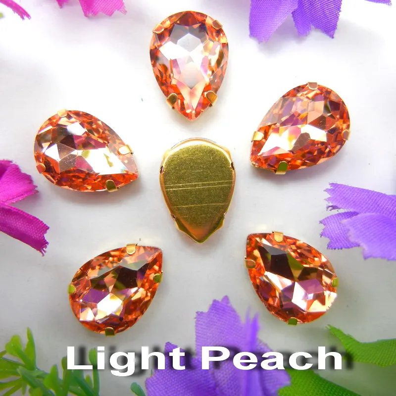 A19 Lt peach Красочные стеклянные хрустальные золотые коготки 7 размеров цвета микс каплевидные капли воды капли пришивные стразы для одежды diy отделка - Цвет: A19 Lt peach