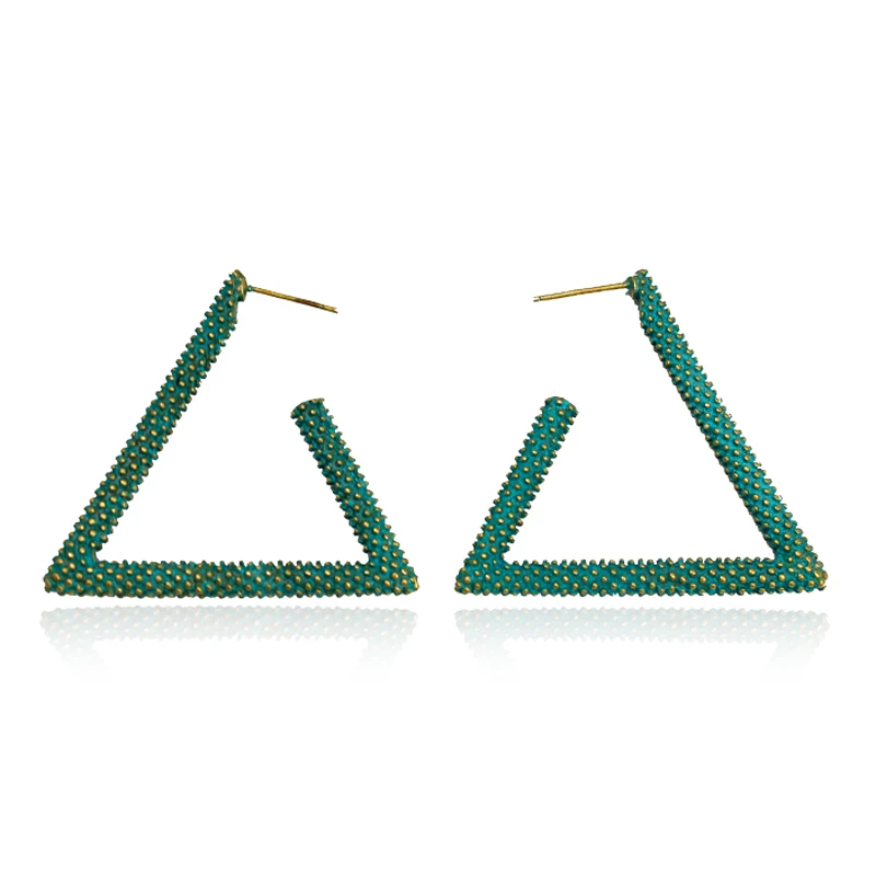 Серьги-гвоздики с треугольниками бронзовые голубые | Украшения и аксессуары