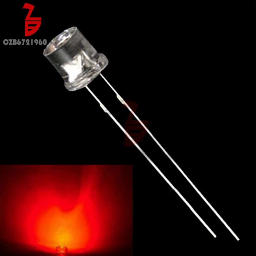 

100PCS 5MM 2Pin Flat Top Red LED Wide Angle Flat Head Light Lamp