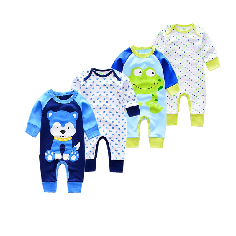 4 Pieces/lot Long Sleeve Baby Romper Cotton Cartoon Bear Frog Print Jumpsuits Newborn Infant Boy Clothes Roupas de bebe Rompers |