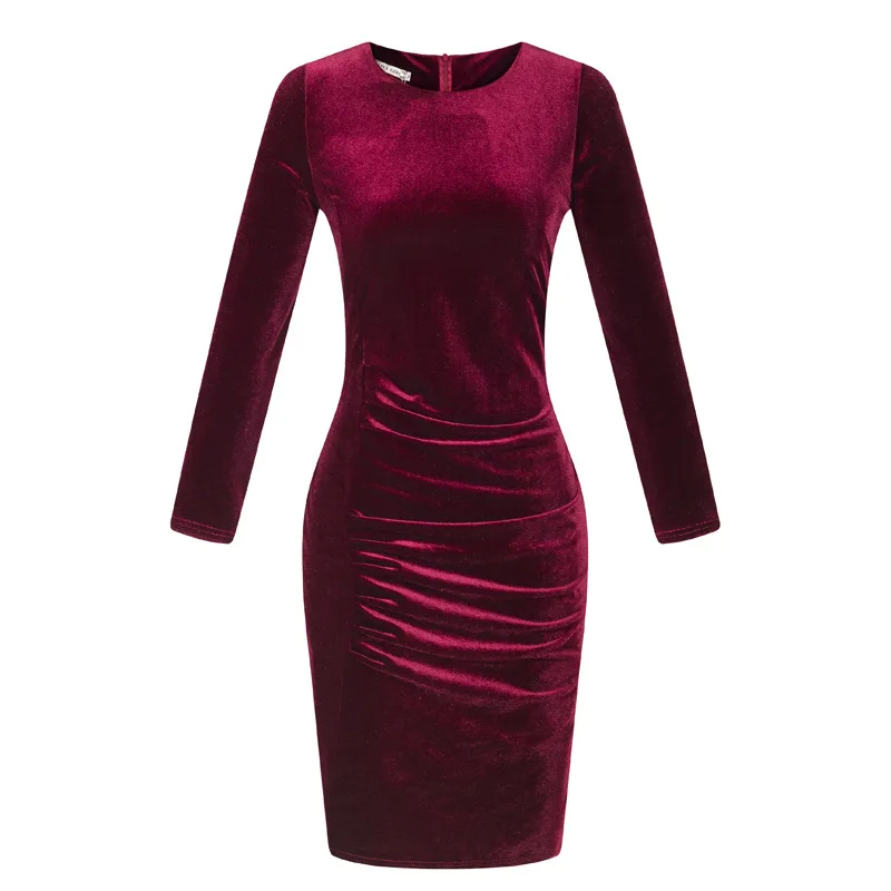 2018 Для женщин летние коричневые Velvet Sheath платья дамы шею короткий рукав Длина