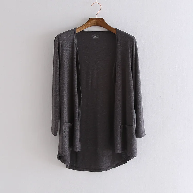 W002137 dark gray Хлопок весна лето Модные женские Топы Солнцезащитная одежда воздухопроницаемая рубашка тонкие блузки Кардиган вязаный свитер - Цвет: W002137 dark gray