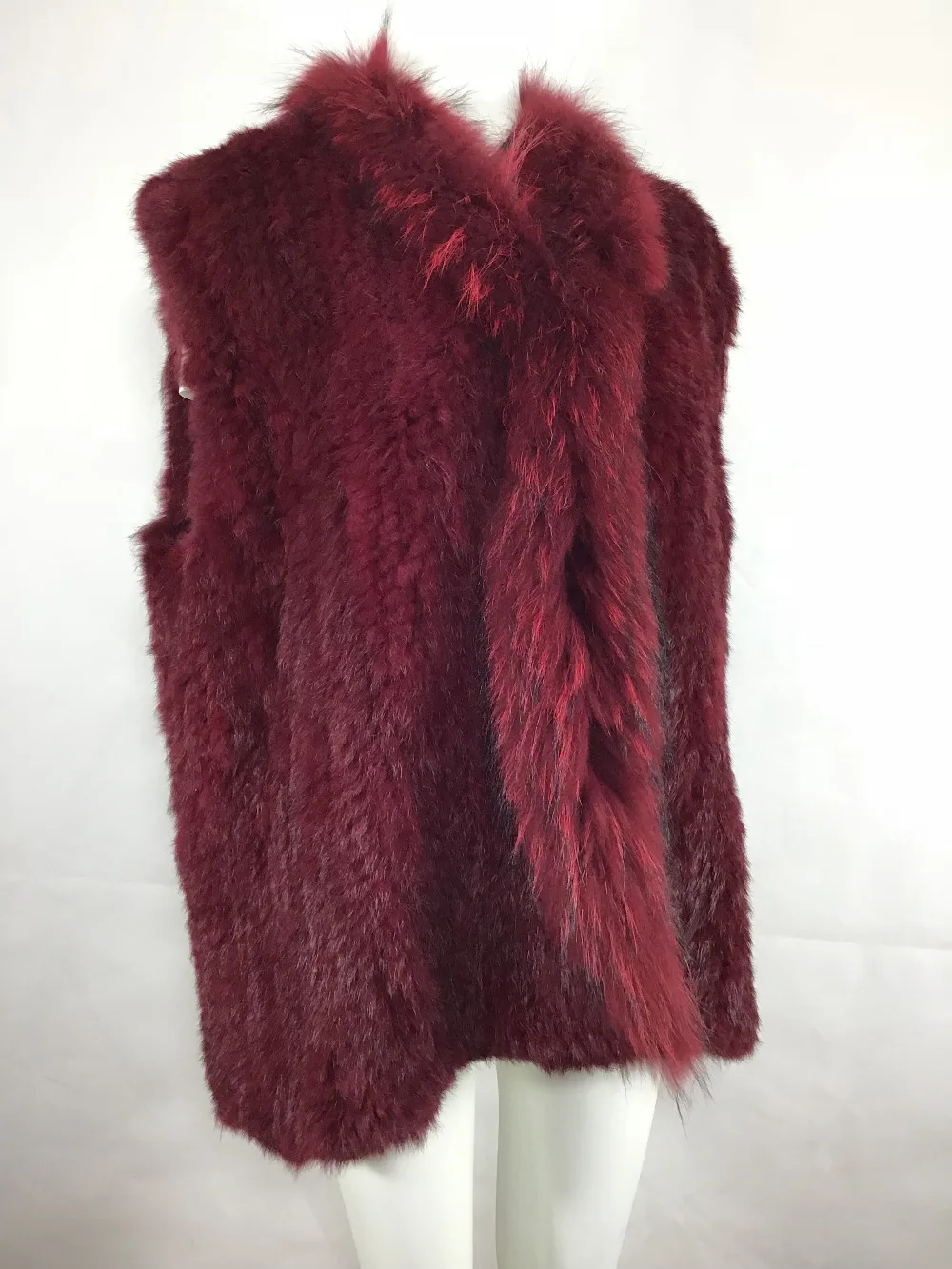

MLHXFUR 75 Long Thickly Knitted Rabbit fur vest real fur gilet fashion coat sleeveless Hoodie Hooded Plue size 4XL 5XL 6XL Plus